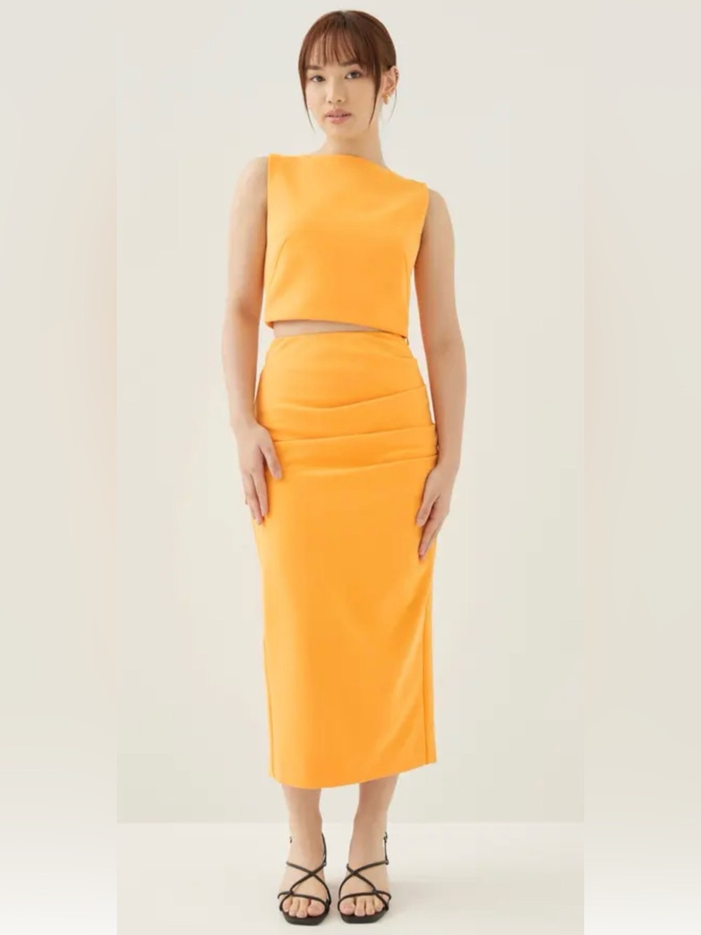 Women's High-Waist Orange Midi Skirt US 4 + Top US 2